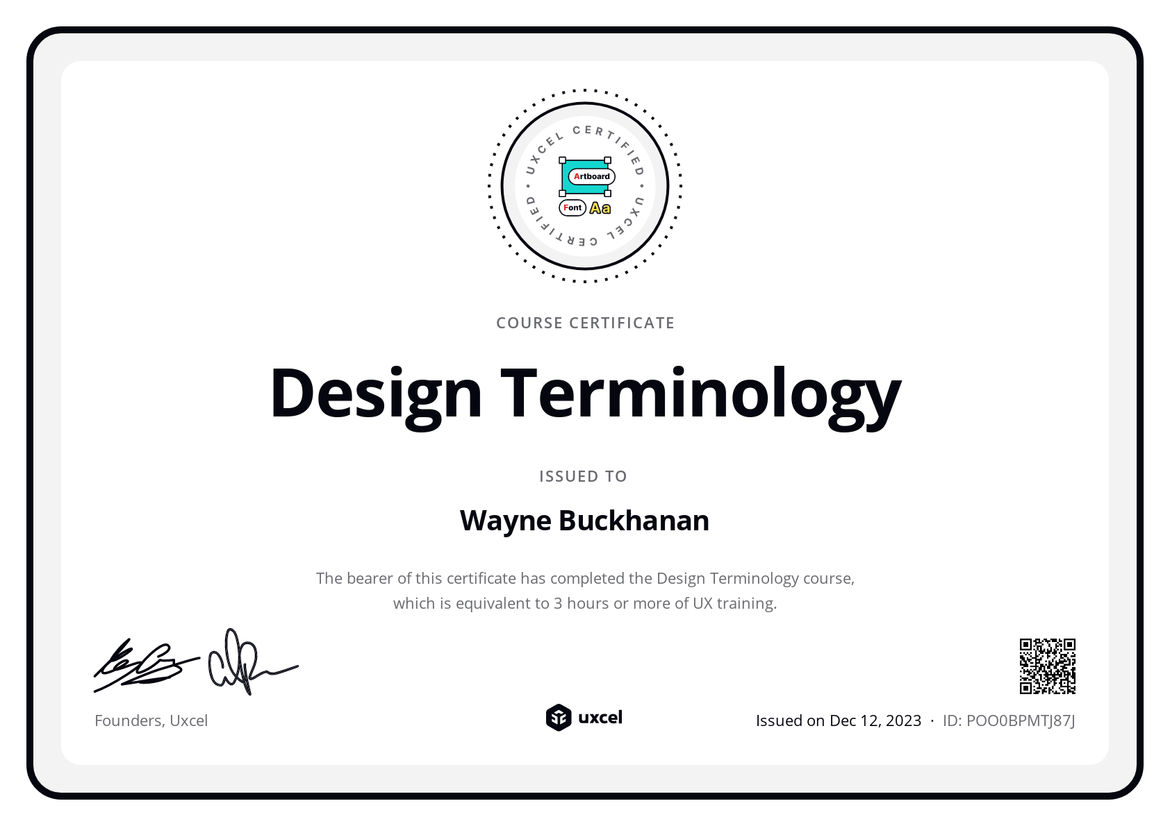 Wayne Buckhanan's certificate